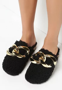 Czarne Klapki z Ozdobnym Łancuchiem Delli - Klapki i japonki damskie - miniaturka - grafika 1