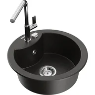 Zlewozmywaki z baterią - Mexen Diego zlewozmywak granitowy 1-komorowy z baterią kuchenną Flora, czarny/złoty metalik - miniaturka - grafika 1