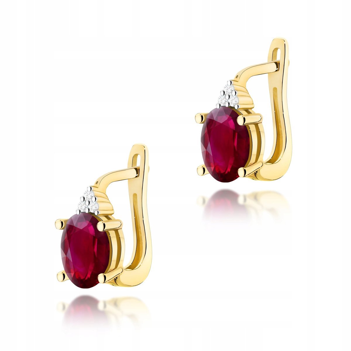 Kolczyki złote 585 angielskie zapięcie rubin naturalny diamenty 2.2g