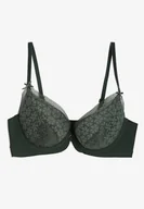 Biustonosze - Ciemnozielony Biustonosz Push Up z Ozdobną Siateczką Zorale - miniaturka - grafika 1