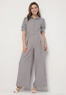 Kombinezony - Szary Taliowany Kombinezon z Ozdobną Klamrą Filateia - miniaturka - grafika 1