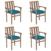 Fotele i krzesła ogrodowe - vidaXL Lumarko Sztaplowane krzesła ogrodowe z poduszkami, 4 szt., tekowe! 3073398 - miniaturka - grafika 1