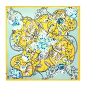 Apaszki i szaliki męskie - Damska chusta z jedwabiu w motyw kwiatowy żółto - niebieska - miniaturka - grafika 1