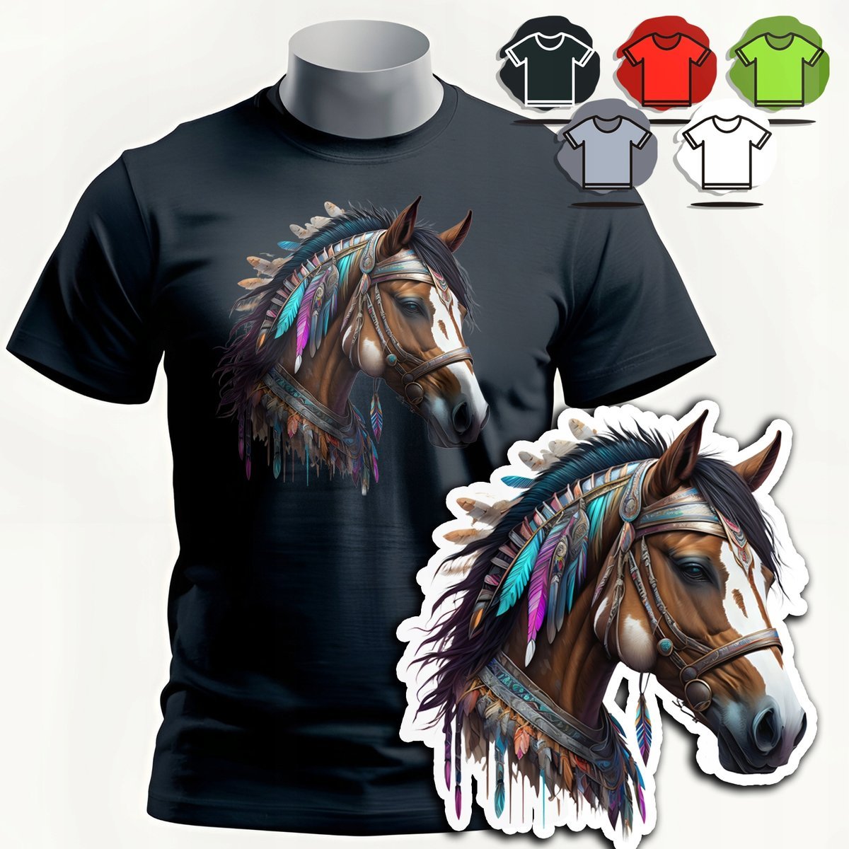 KOSZULKA T-SHIRT MĘSKI WZORY DO WYBORU - KOŃ HOBBY HORSE ZWIERZE - XS