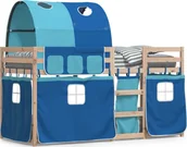 Łóżka dla dzieci i młodzieży - Łóżko piętrowe z zasłonkami, niebieskie, 90x190 cm, sosnowe - miniaturka - grafika 1