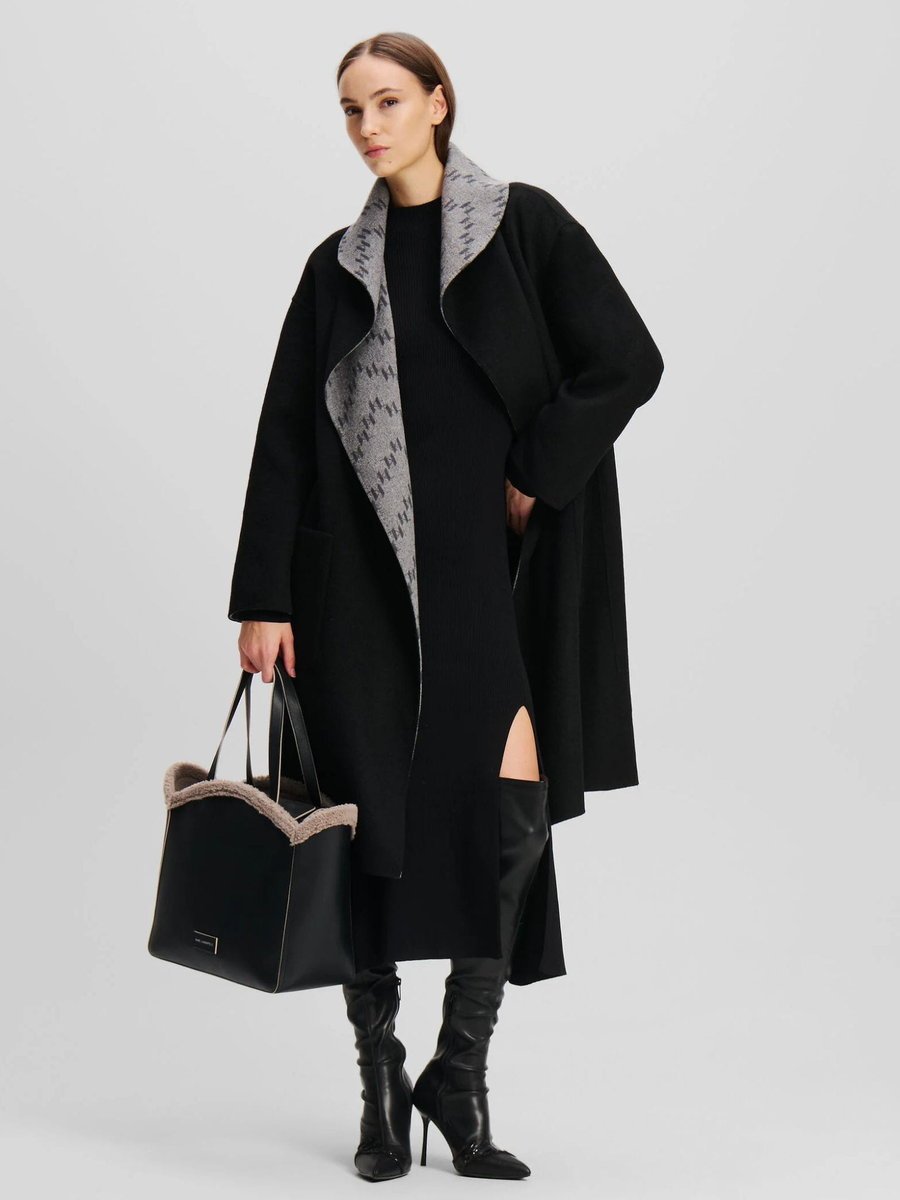 Płaszcz damski Karl Lagerfeld 246W1502 czarny monogram - Coat: 36