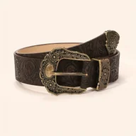 Paski - TEMU Damski Pasek z Ekoskóry w Stylu Western Cowgirl - Ozdobna Klamra i Wzór Galopującego Konia, Kolory: Czarny/Brązowy/Beżowo-Rudawy/, Paski - miniaturka - grafika 1