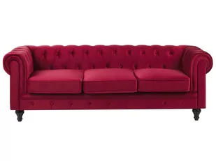 Beliani Sofa 3-osobowa welurowa czerwona CHESTERFIELD - Sofy i kanapy - miniaturka - grafika 1