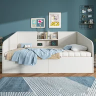 Sofy i kanapy - Rozkładana sofa hydrauliczna z 2 półkami, dużą przestrzenią do przechowywania i stacją ładującą USB/Type-C, biała (bez materaca) – 90 x 200 cm - miniaturka - grafika 1