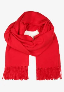 Czerwony Szalik z Tkaniny Wykończony Frędzlami Teofilla - Apaszki i szaliki damskie - miniaturka - grafika 1