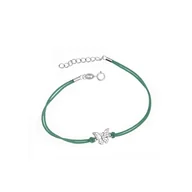 Biżuteria dla dzieci - Srebrna bransoletka 925 Motyl cyrkonia zielony sznurek - miniaturka - grafika 1