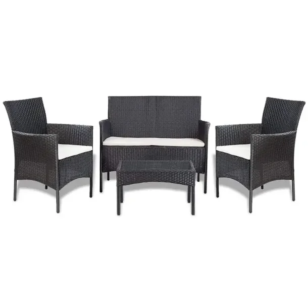 Zestaw Wypoczynkowy z Polirattanu Czarny, Sofa 105x58x84 cm, Fotele, Stolik