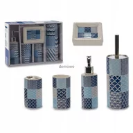 Mydelniczki i dozowniki mydła - CERAMICZNY ZESTAW ŁAZIENKOWY 5cz niebieski muszle - miniaturka - grafika 1