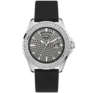 Zegarek Srebrny zegarek męski Guess Day Date z czarnym paskiem GW0396G1 - Zegarki męskie - miniaturka - grafika 1