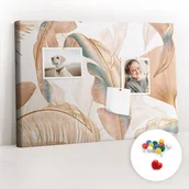 Tablice i flipcharty - Szkolna Tablica korkowa 60x40 cm, Kolorowe Pinezki, wzór Wzór liści natura - miniaturka - grafika 1