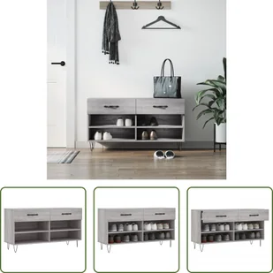 The Living Store Ławka na buty szara Sonoma 102x35x55 cm Materiał drewnopochodny - Szafki na buty - miniaturka - grafika 1