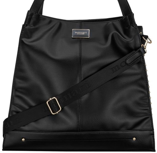 TOREBKA DAMSKA MONNARI Czarna Na Ramię SHOPPER Ćwieki Dżety DŁUGI PASEK