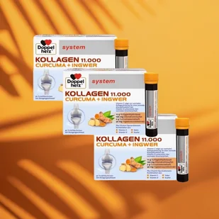 3x Doppelherz® system KOLLAGEN 11.000 KURKUMA + IMBIR, 3x30 ampułek ZESTAW - Stawy, mięśnie, kości - miniaturka - grafika 1