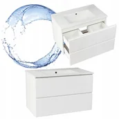 Szafki łazienkowe - Biała Szafka Wisząca Łazienkowa z Umywalką 80 Cichy Domyk 2 Szuflady Polysk - miniaturka - grafika 1