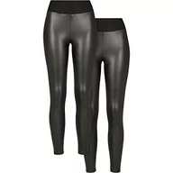 Legginsy - Urban Classics Damskie legginsy ze sztucznej skóry z wysokim stanem, 2-pak czarne+czarne XXL, czarny + czarny, XXL - miniaturka - grafika 1