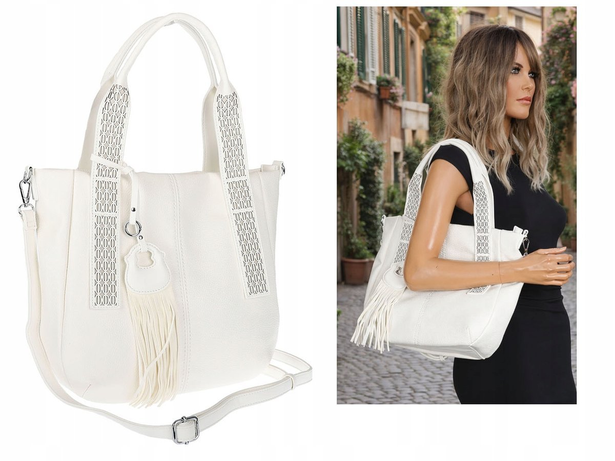 Torebka Damska Listonoszka Worek Shopper Torba na Ramię MC669 biała