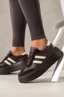 Półbuty damskie - Czekoladowe sneakersy skórzane damskie buty sportowe na platformie beżowe wstawki sznurowane PRODUKT POLSKI Casu 7987 - miniaturka - grafika 1