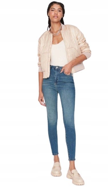 TRENDYOL JEANSY RURKI WYSOKI STAN NIEBIESKIE BAWEŁNA 34 5BA