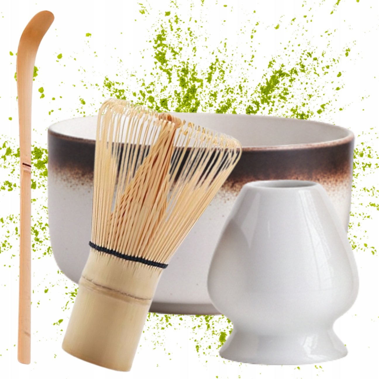 Zestaw Do Matchy Ceramika Bambus Herbata Matcha Łyżka Miska Trzepaczka