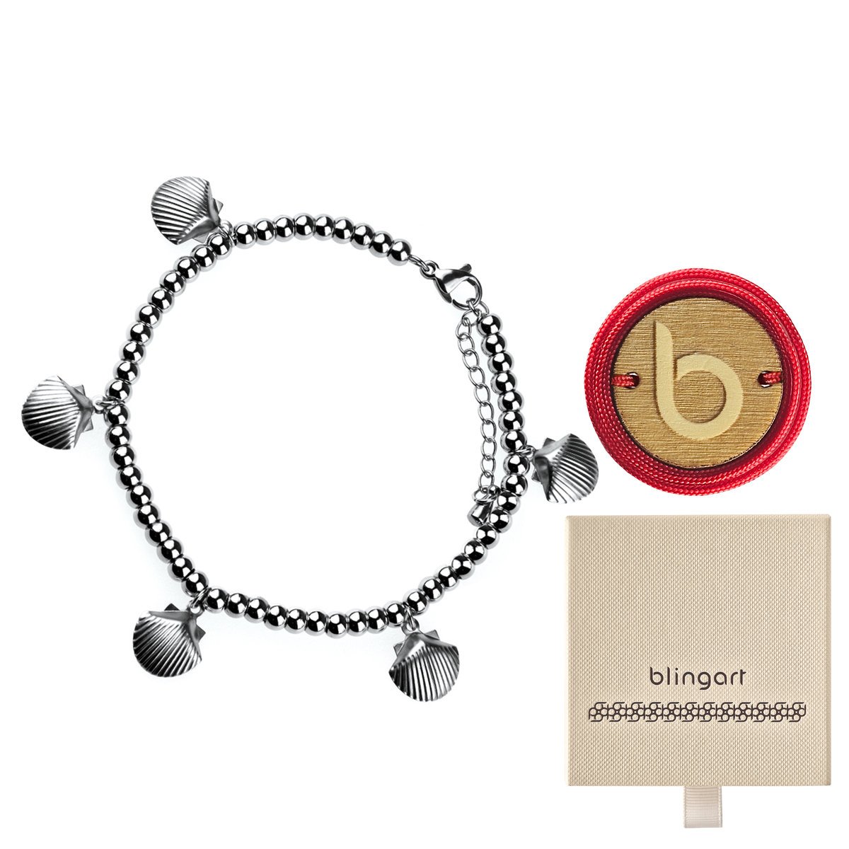 Bransoletka celebrytka koraliki stal chirurgiczna regulowana muszelka BLINGART