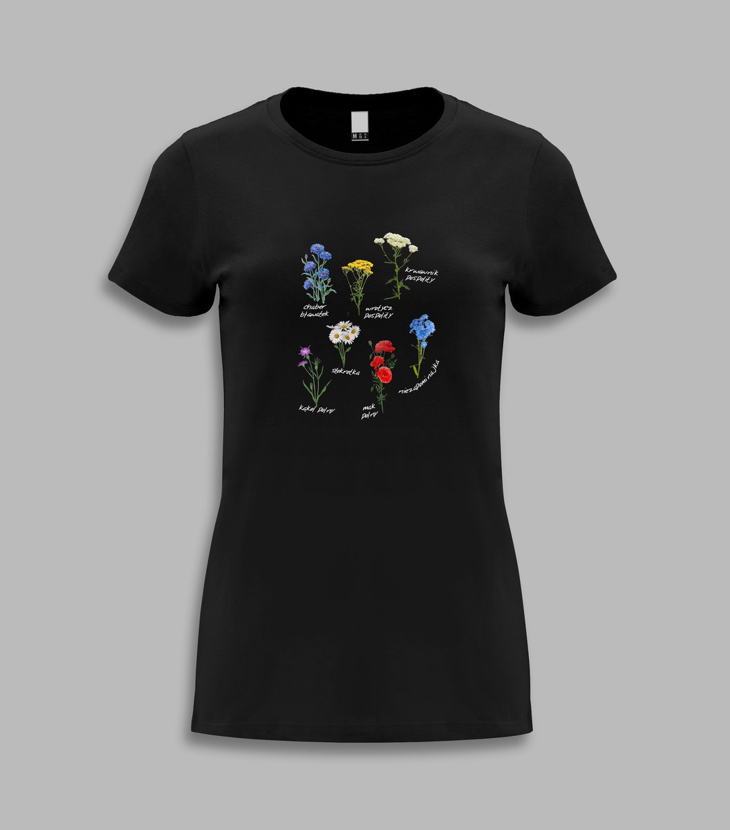 Koszulka damska t-shirt damski na prezent Polska KWIATY POLNE Czarny L
