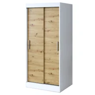 Szafy - Szafa przesuwna 90x200 Gold , Biały mat / Dąb Artisan - miniaturka - grafika 1