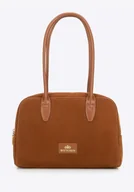 Torebki damskie - Damska shopperka ze skóry naturalnej o fakturze zamszu jasny brąz - miniaturka - grafika 1