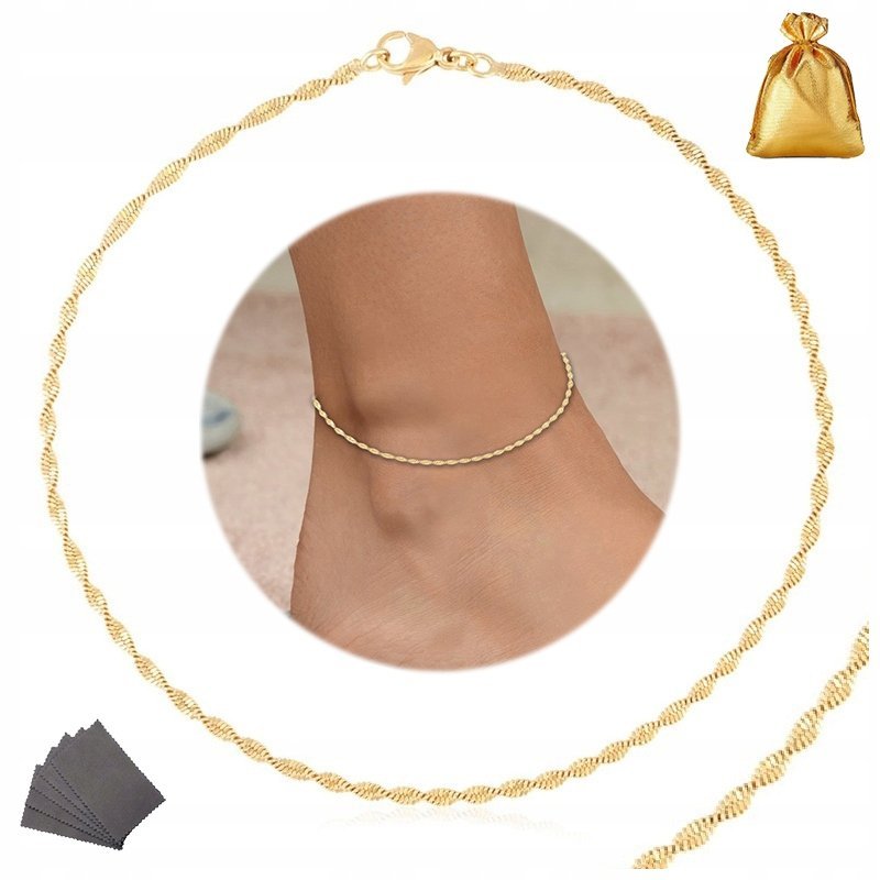 Bransoletka Na Nogę, Kostkę Stal Chirurgiczna, Złota, Pozłacana, Singapur