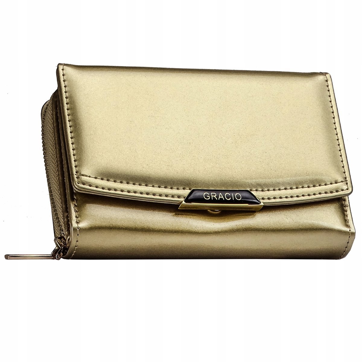 Portfel Damski Skórzany ZŁOTY LAKIEROWANY GRACIO NA Prezent Modny