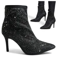 Botki damskie - Botki damskie skarpetkowe Barski szpilki eleganckie elastyczne cyrkonie 41 - miniaturka - grafika 1