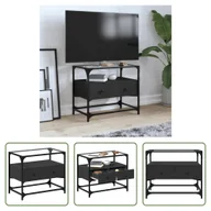 Szafki RTV - Living Store szafka pod telewizor ze szklanym blatem czarna 60x35x51 cm materiał drewnopochodny - miniaturka - grafika 1