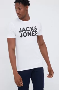 Koszulki męskie - Jack & Jones T-shirt bawełniany kolor biały z nadrukiem - grafika 1