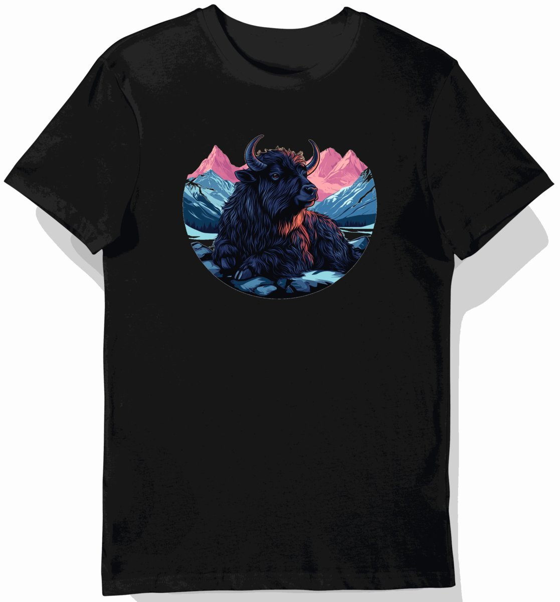 Koszulka męska czarna z nadrukiem zwierzęcia na tle górskiej cieczy L