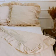 Pościel - Pościel bawełniana z falbanką - beżowa [Rozmiar: 180/200 i 2x70/80] - miniaturka - grafika 1