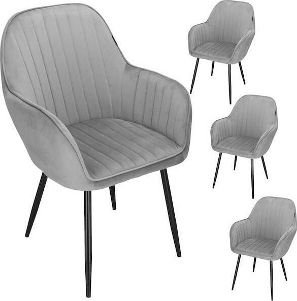 Springos Krzesło tapicerowane z podłokietnikami, zestaw 4 szt. krzesła welurowe do salonu, jadalni szare UNIWERSALNY