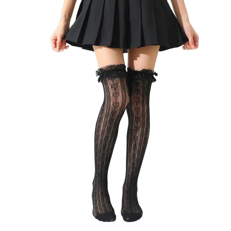 Eleganckie Koronkowe Zakolanówki Pończochy Gotyckie One Size Czarne