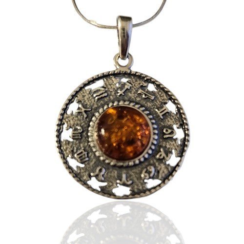 ankabizuteria.pl Srebrna zawieszka oksydowana z bursztynem ZNAKI ZODI