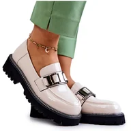 Półbuty damskie - S.Barski Lakierowane Skórzane Półbuty Jasnobeżowe Corine beżowy - miniaturka - grafika 1