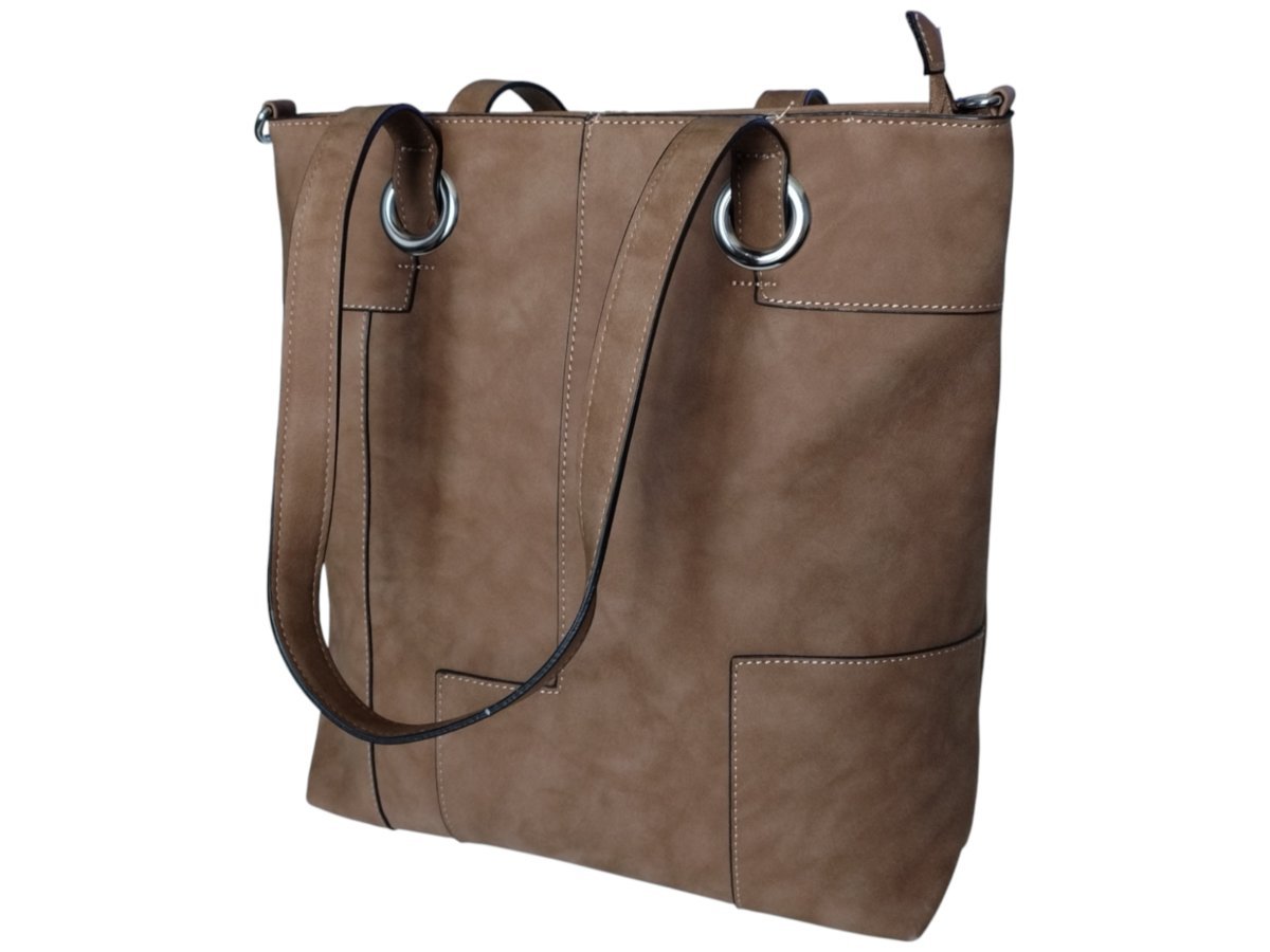 Shopper Bag Brązowa Klasyczna Pojemna Torebka Damska z Długimi Uszami