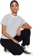 Koszulki i topy damskie - TRENDYOL PASKOWANY DAMSKI T SHIRT Z BAWEŁNY Z OKRĄGŁYM DEKOLTEM 34 5AA - miniaturka - grafika 1