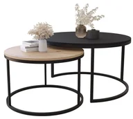 Ławy i stoliki kawowe - Zestaw Stolików MJU 80X60 Czarny / Czarny Mat / Dąb Artisan - miniaturka - grafika 1