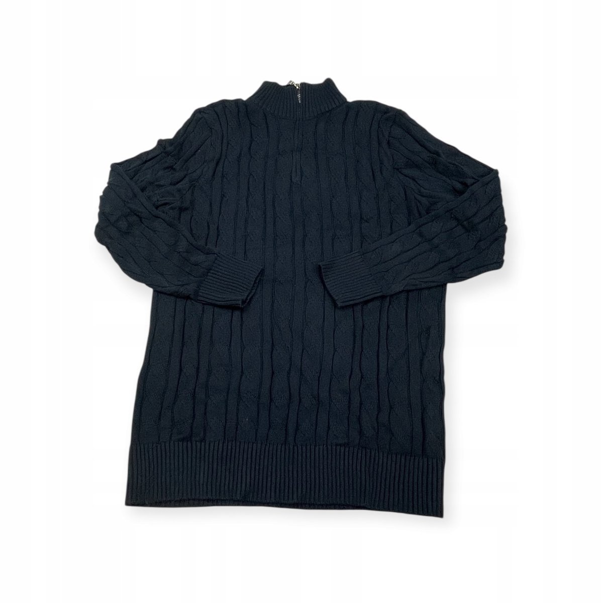 Sweter męski M Ciemny granat Old Money Golf z zamkiemWarkoczowy splot