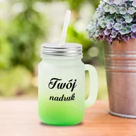 Kubki - Kubek Mason Jar z uszkiem z mrożonego szkła z zielonym dnem z Twoim nadrukiem - miniaturka - grafika 1
