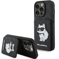 Etui i futerały do telefonów - Karl Lagerfeld KLHCP15LSAKCNSCK iPhone 15 Pro 6.1" czarny/black hardcase Saffiano Cardslots and Stand Monogram Choupette - miniaturka - grafika 1
