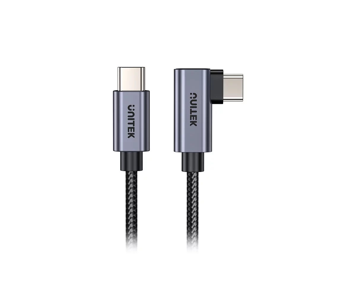 Unitek Kabel kątowy 90 USB-C do USB-C PD / QC 3.0, 100W, 2m, czarno-szary
